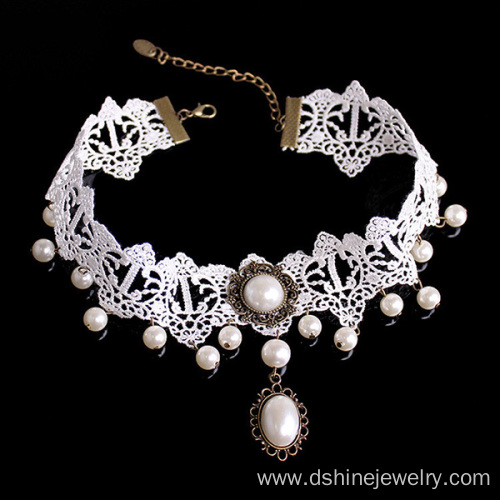 Fashion Lace Pearl Necklace Handmade Bridal Choker Necklaces